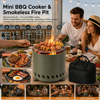 Brasero de table sans fumée, ensemble de 8 pièces, double combustible avec gril barbecue, sac de transport, protection en verre pour système double combustible, utilisation intérieure et extérieure