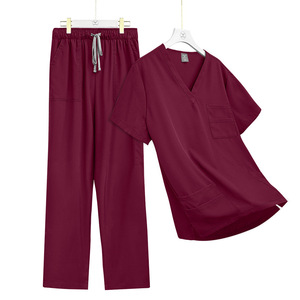 42168 Pantalones rectos con cuello en V personalizados vino rojo 120gsm uniformes de Enfermería de talla grande uniformes médicos uniformes de enfermera - Product Image 1