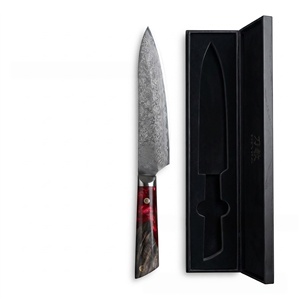 Factory Supply Single Damascus Pattern Gyuto Chef <b>Knife</b> Red Resin Burl Wood Handle Premium Cooking <b>Knife</b> With Gift <b>Box</b> Wholesale - Product Image 5