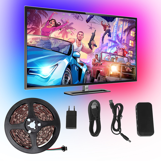 Smart Ambient TV LED Backlight Sync Box Kit Copper Lamp Body /Type-C App Control Light Strings for Game/PC/TV-FEICAN