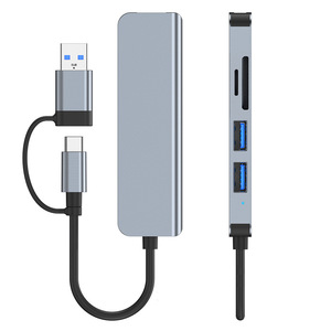 X521 Dock ekspansi Aluminium 2-In-1, Dock ekspansi Usb 3.0 Hub Pc Usb Hub Usb3.0 adaptor Splitter tipe Port pembaca kartu C untuk Pc Laptop - Product Image 1