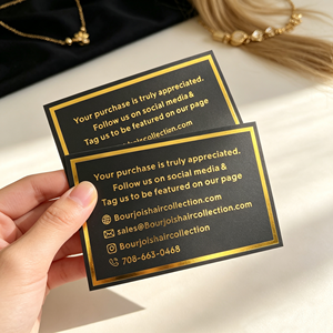 Tarjeta de agradecimiento personalizada de 10x15cm con logo en lámina dorada, impresión en cartulina negra, tarjeta de presentación para negocios de peluquería, ropa y accesorios. - Product Image 6