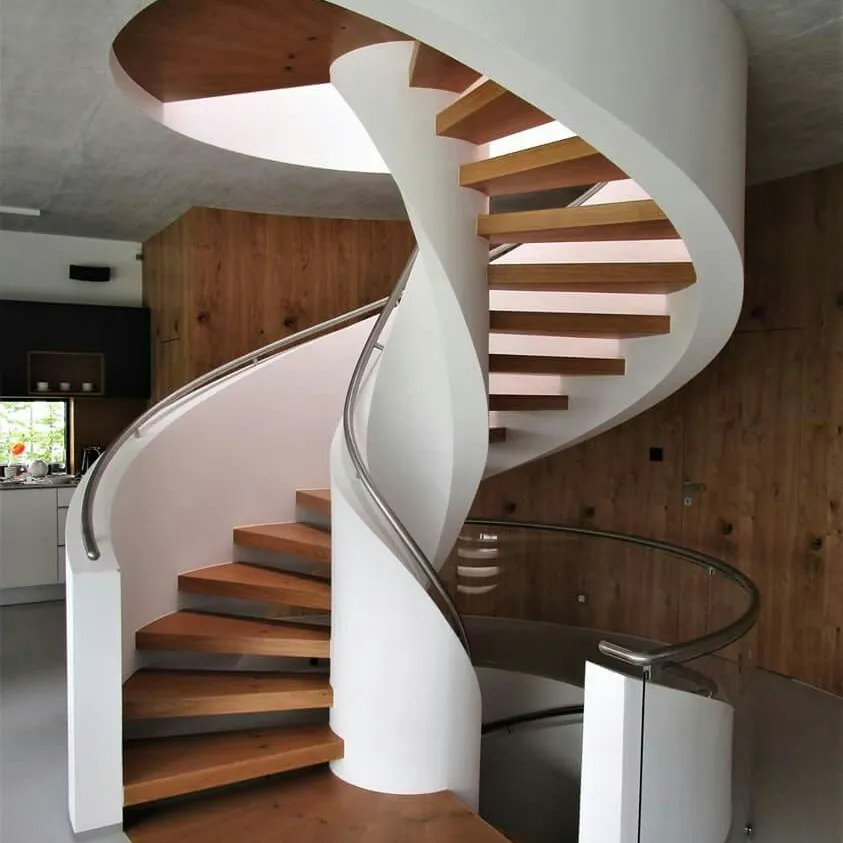 China Foshan high quality stairs suppliers of indoor curved stairs with solid wood step