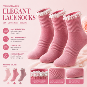 Custom Logo Women Elegant Lace Pearl Trim Crew <strong>Socks</strong> <strong>Soft</strong> Breathable Vertical Ribbed Cotton <strong>Socks</strong> for <strong>Ladies</strong> - Product Image 1
