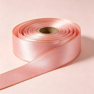 Cinta de Raso Rosa Ecológica de RPET con Borde Dorado, Cinta Impresa con Serigrafía Personalizada para Decoración de Ramos de Boda - Product Image 4