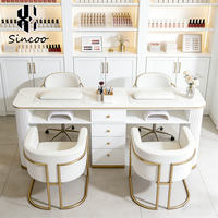 Ensemble de mobilier de salon de manucure professionnel moderne en métal blanc de luxe, table de manucure dorée, chaises, beauté