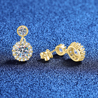 S925 Sterling Silver D Color 1 Carat Moissanite Boucles d'oreilles Simple Temperament Bag Wholesale Live Product