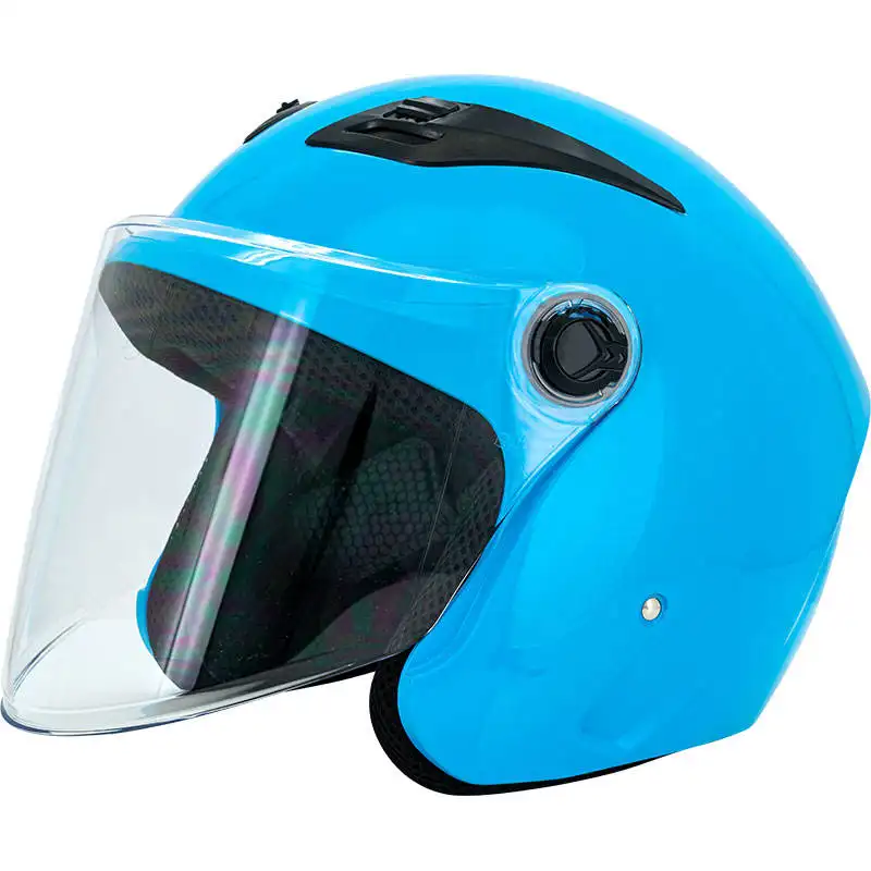 Grosir Tiongkok helm sepeda motor balap 3/4 terbuka berkualitas tinggi biru transparan dan nyaman