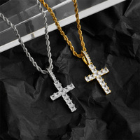 Pendentif Croix Personnalisé Europe États-Unis, Zirconium Complet, Style Hip-hop, Tendance, pour Hommes et Femmes, en Cuivre Électroplaqué