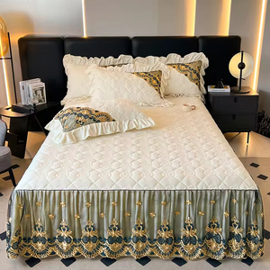 Luxury Milk Fleece <b>Bedding</b> Set Romantic Lace Ruffle Bed Skirt Soft Warm Bed Skirt for Bedroom Decoration - Product Image 1