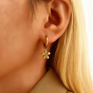 Classic Gold Plated Zircon Pendant Earrings <strong>Jewelry</strong> Women Fashion Dangle Earrings Flower Charms Accessories TGES6596 - Product Image 5