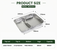 Barquette en aluminium à 2 compartiments de 30 oz pour la livraison de repas aux restaurants américains, emballage alimentaire séparé, plat à emporter argenté