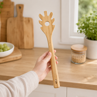 Fourchette à pâtes en bambou, cuillère à spaghetti en bois 29 cm avec trou de suspension, ustensiles de cuisine écologiques pour la cuisson