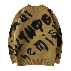 Suéter de hombre personalizado de fábrica al por mayor, Jersey de punto con letras de Jacquard, jerséis de punto de invierno informales para hombre, suéter de punto