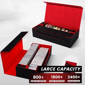 Boîte <span class=keywords><strong>de</strong></span> rangement pour cartes à collectionner en cuir robuste, noire et rouge, multi-usages pour jeux <span class=keywords><strong>de</strong></span> <span class=keywords><strong>société</strong></span>, cartes, dés et collections - Product Image 4