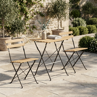Ensemble bistrot moderne pliable 3 pièces avec structure en fer durable et plateau de table aspect bois pour table et chaises de salle à manger extérieure dans la cour