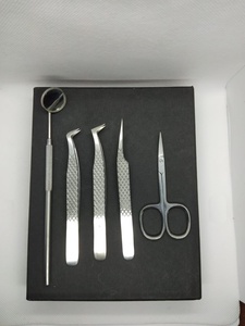 Juego de 5 pinzas de extensión de pestañas de acero inoxidable con agarre de diamante, Punta puntiaguda y mango de espejo, Tijera - Product Image 3