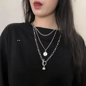 Chaîne de chandail collier pour femmes en alliage double couche arc-en-ciel à la mode légère européenne et américaine