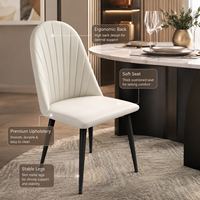 Chaises de salle à manger à dossier conique en blanc riz, assise rembourrée avec pieds de support en métal couleur réglisse pour restaurant en bord de mer