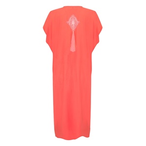 Atractivas señoras cubrirse con Sexy abertura lateral bohemio monograma estampado bordado mujeres traje de baño cubrir caftán vestido - Product Image 1