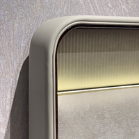 Cadre en bois de racine Radica avec LED encastrée, trois panneaux rembourrés, base en cuir à profil bas – Luxe moderne pour villas et suites d'hôtel