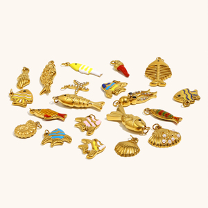 Dingran in acciaio inox 18K placcato oro serie oceano con conchiglia di pesce fascino geometrico e ciondolo per gioielli - Product Image 6