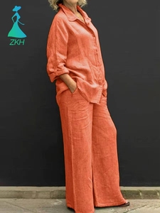 Novità 2024: Completo Casual da <span class=keywords><strong>Donna</strong></span> in Cotone e <span class=keywords><strong>Lino</strong></span>, Set Due Pezzi con Top a Maniche Lunghe e <span class=keywords><strong>Pantaloni</strong></span> - Product Image 1