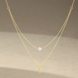 Conjunto de Collares de Acero Inoxidable Chapado en Oro de 18K para Mujer - Cadena de Eslabones Geométricos y Joyería Minimalista con Perlas - Product Image 4