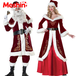 Costume de Père Noël pour adulte Meshin, déguisement de Noël pour couple, jeu de rôle TV et cinéma, ensemble complet avec châle en velours canari - Product Image 1