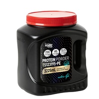 Bouteille en plastique PE noire de 3225 ml avec poignée, fabriquée en Chine, de qualité alimentaire, pour l'emballage de poudre de protéines, de sirop et de sauce