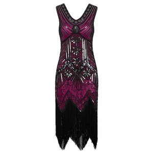 Femmes <span class=keywords><strong>1920</strong></span> s <span class=keywords><strong>Vintage</strong></span> Great Gatsby <span class=keywords><strong>Robe</strong></span> à paillettes Col V Tassels Bodycon <span class=keywords><strong>Robe</strong></span> de soirée perlée Robes à clapet - Product Image 5