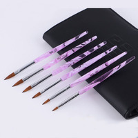 Ensemble de 6 pinceaux à ongles en acrylique avec logo personnalisé, manche en acrylique violet, kit de pinceaux à ongles en cristal, vente en gros pour les fournitures d'onglerie