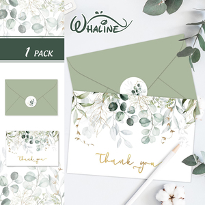 Carte de vœux personnalisée avec logo, motif plante verte, feuilles dorées, carte de bénédiction avec enveloppe pour petites entreprises - Product Image 2