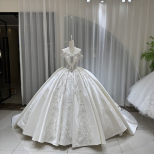 Lsoy044 Modern Bridal Ball Gowns Mikado Satin Shiny Rhinestones <b>Bride</b> Skirt Off-Shoulder Chapel Train Sweetheart Neckline - Product Image 1