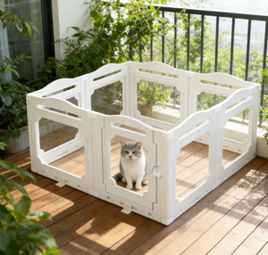 Gabbia per Gatti da Interno/Esterno, Recinto Trasparente Mobile con Chiusura a Bottone, Box per Animali Domestici Sicuro e Isolante - Product Image 1