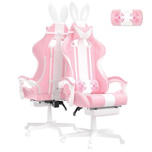 Silla <span class=keywords><strong>Gamer</strong></span> Rosa Reclinable con Reposapiés, Silla de Oficina <span class=keywords><strong>para</strong></span> Juegos con Masaje, Linda Silla de <span class=keywords><strong>Escritorio</strong></span> <span class=keywords><strong>para</strong></span> Chicas - Product Image 1