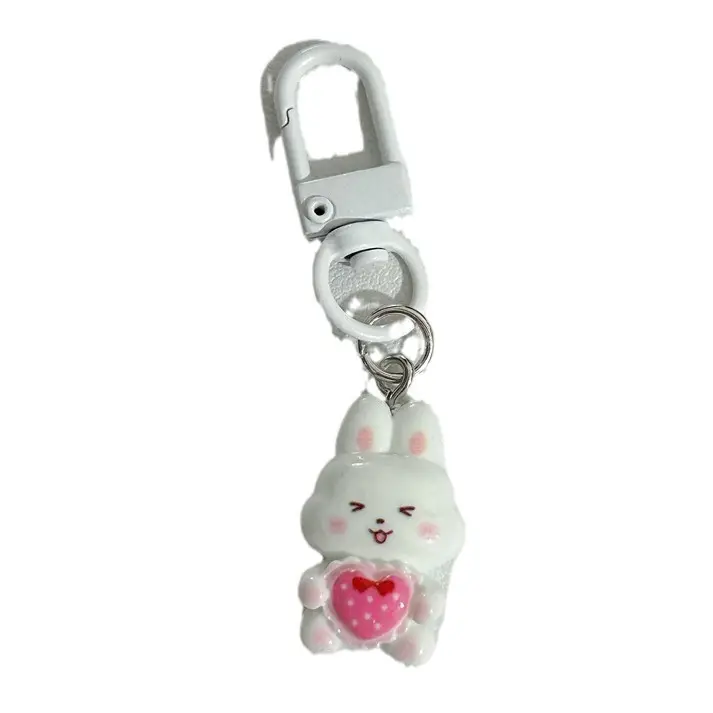 2024 new products Cartoon sweet rabbit keychain, white angel heart, pink cute backpack, resin pendant decoration