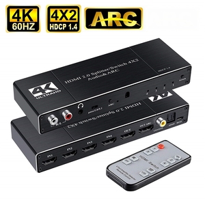 Commutateur <span class=keywords><strong>HDMI</strong></span> 4x2 4K avec <span class=keywords><strong>extracteur</strong></span> <span class=keywords><strong>audio</strong></span>, 4K 60Hz <span class=keywords><strong>HDMI</strong></span> 2.0, séparateur et commutateur <span class=keywords><strong>audio</strong></span> et ARC <span class=keywords><strong>HDMI</strong></span> 4 entrées 2 sorties avec télécommande - Product Image 1
