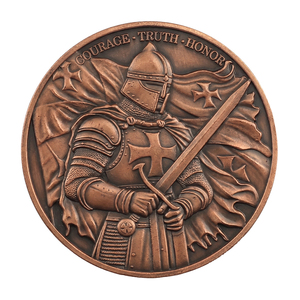 Pièce commémorative en cuivre fin 999 <span class=keywords><strong>de</strong></span> 1 oz, Chevalier Templier, Courage, Vérité, Honneur, Croix Rouge, Relief 3D, Médaille <span class=keywords><strong>de</strong></span> collection - Product Image 1