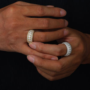 新着スパーキングジュエリーラウンドカットVvs <span class=keywords><strong>Moissanite</strong></span> 925シルバーヒップホップダイヤモンドリング婚約結婚指輪男性用 - Product Image 4