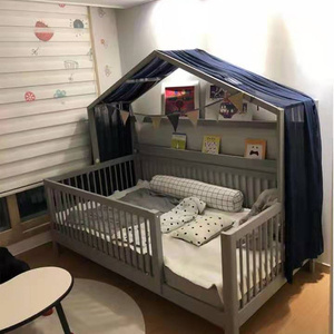 Wooden <strong>House</strong> <strong>Bed</strong> DIY White Pine Wood Toddler Floor <strong>Bed</strong> With Drawer Closed - Product Image 1