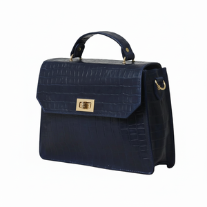 Elegante Bolso de Mano Vintage de Cuero Genuino Azul para Mujer, con Patrón de Cocodrilo, Cierre de Broches, Capacidad de 1-1.9L, Correa Única, para Uso Diario - Product Image 1