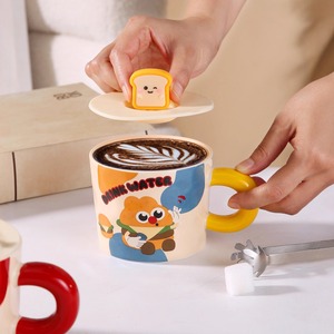 400ml Cute Cartoon <b>Ceramic</b> <b>Mug</b> Set with Silicone Lid Toast Design for Home Use - Product Image 3