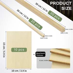 Bâtons de feuilles de bois de <span class=keywords><strong>balsa</strong></span> inachevés, tiges de goujon <span class=keywords><strong>en</strong></span> bois feuilles de tilleul carrées, 50 pièces d'artisanat <span class=keywords><strong>en</strong></span> bois pour la fabrication de projets de bricolage artisanaux - Product Image 4