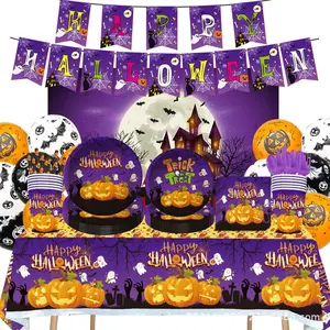 DAMAI Halloween-Themenparty Geschirr-Set Halloween Party Dekoration Papierteller Tasse Windelgeschirr-Set
