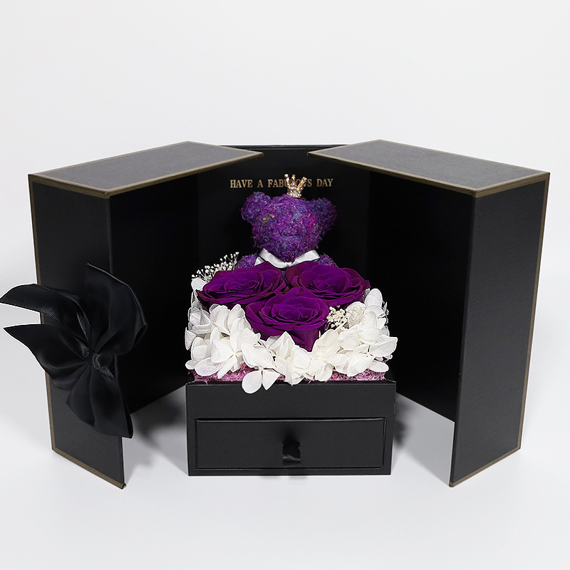 Boîte noire double porte chérie ours violet fond clair
