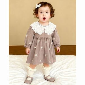 Frühlings-Prinzessinnenkleid für Mädchen von 1-6 Jahren, Neue Babykleidung aus Baumwolle mit Blumenstickerei, Spitzenkragen, Zwillingskleid für Kinder - Product Image 4