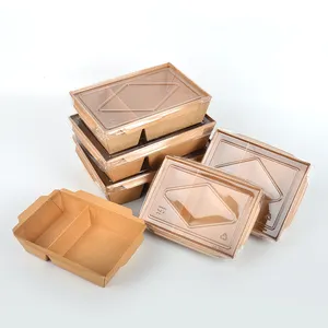 SenAng01 Fruit Rectangle Take Away Box Kraft Paper Lunch Bento Salad Packaging Box With 2 Compartment