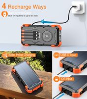 Chargeur solaire, batterie externe haute capacité, alimentation de secours, charge rapide sans fil USB-C 15W, 4 ports, lampe torche LED, extérieur