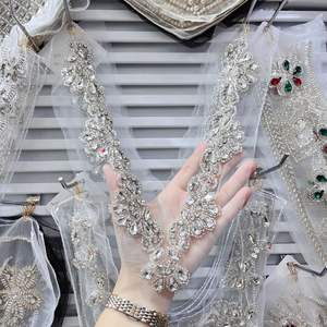 Bordir manik-manik korsase Patch payet Berat kerah V berlian imitasi tulle leher renda applique untuk gaun aksesori pakaian dalam seksi - Product Image 2